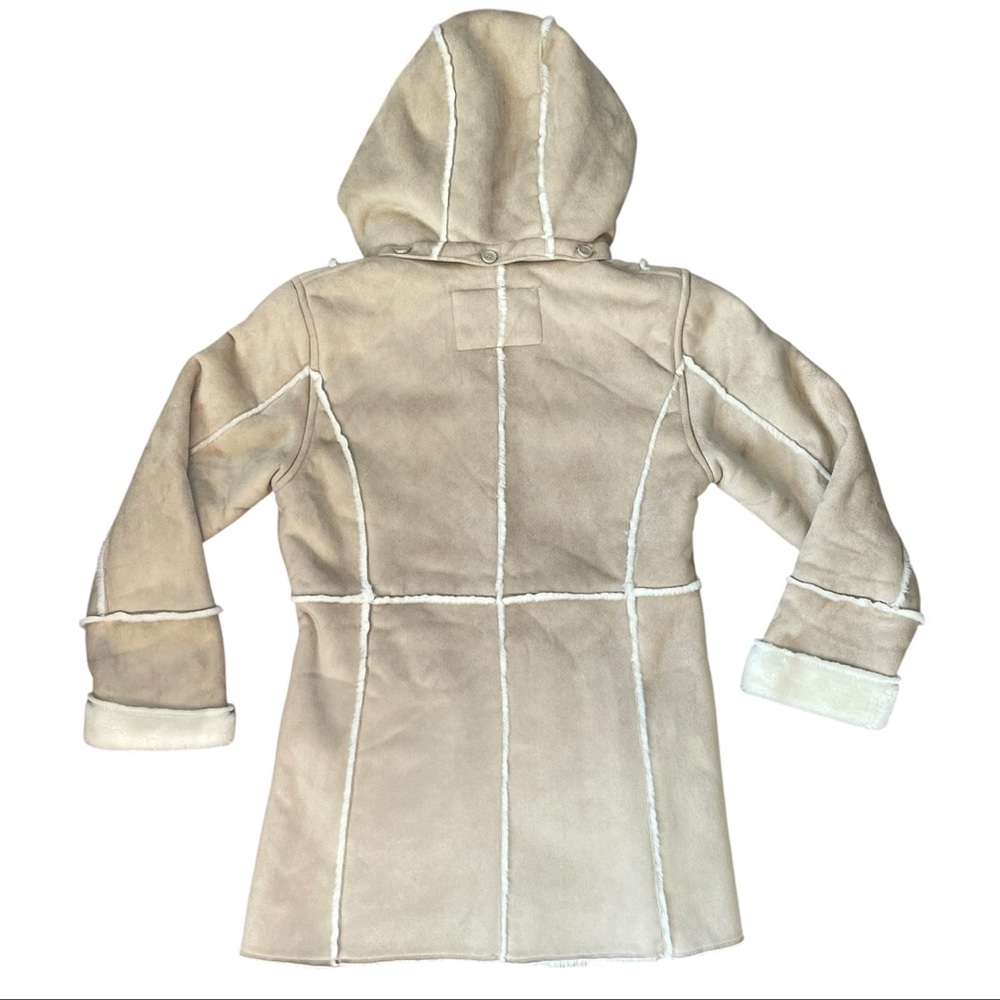 VINTAGE 90s Cream Faux Suede & Fur Hooded Coat Size Large - Picture 11 of 15